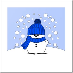 Cheeky Christmas Snowman with Royal Blue Hat Posters and Art